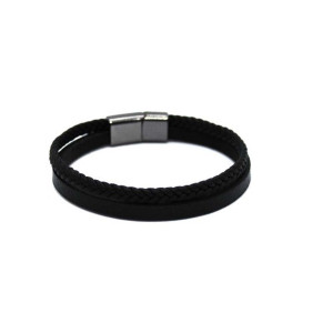 Twin black leather bracelet 