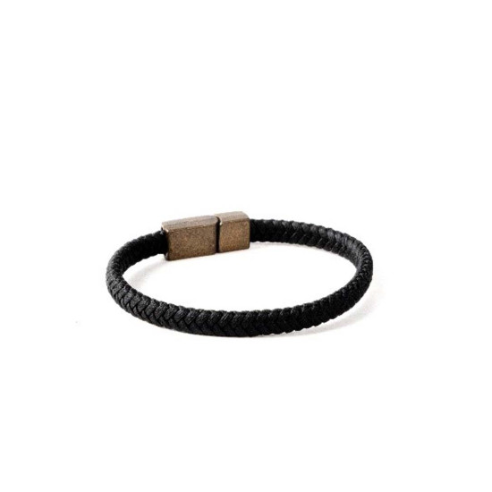 Single black braided leather bracelet