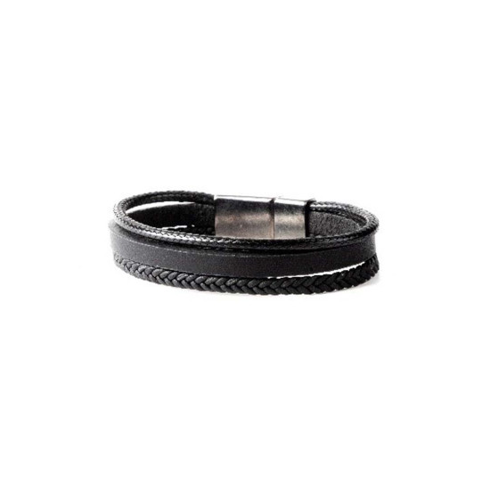 Triple black leather bracelet