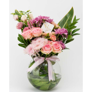 Pink Flowers in a circle Vase